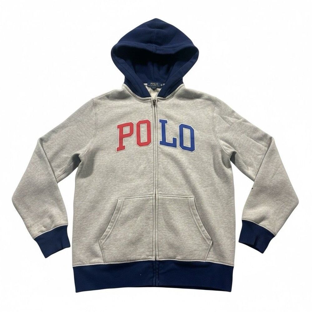Polo Ralph Lauren Full Zip Hoodie Youth Boys Size X-Large 14-16 Gray Spellout